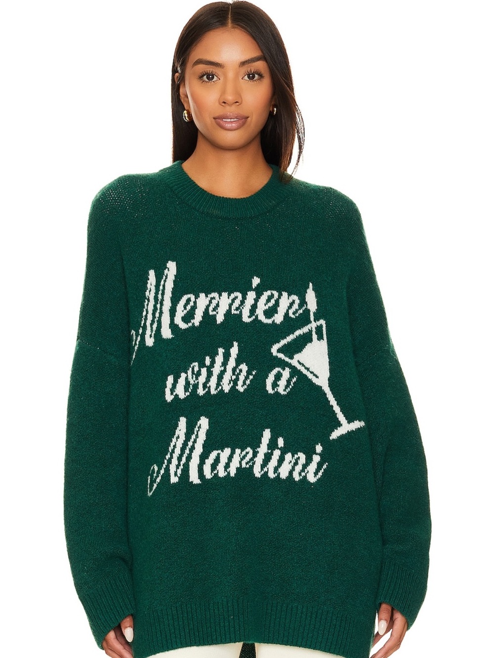 Show Me Your MuMu Green "Merrier with a Martini" Crewneck Sweater